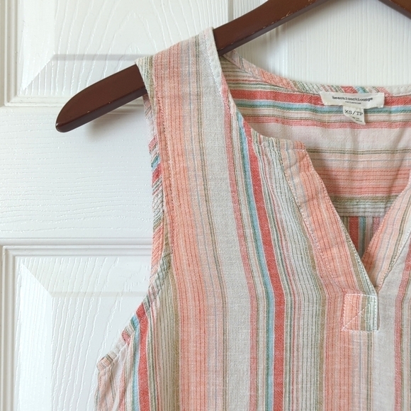 Beachlunchlounge Jenna Linen Blend Striped Split Neck Sleeveless Tunic Top XS - Picture 4 of 11